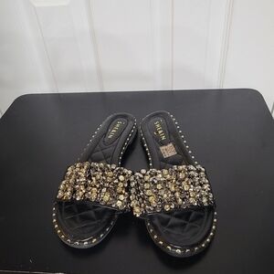 She&In Black Beaded Sandals